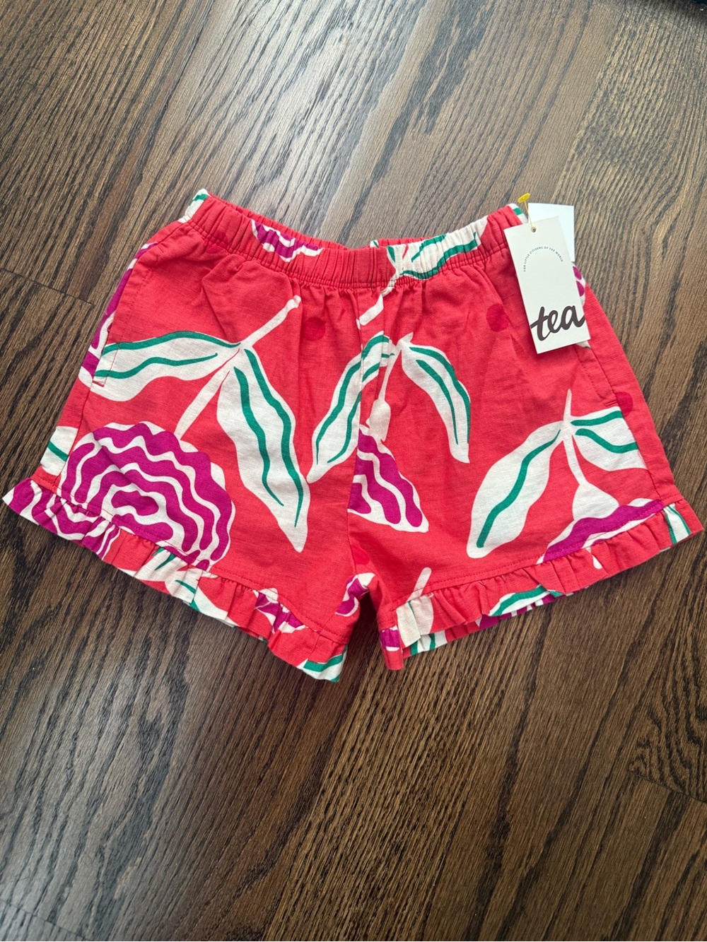 NWT Tea Collection Coral Floral High-Waist Girls' Shorts
